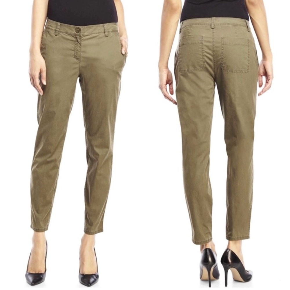 Eileen Fisher Organic Cotton/Tencel Tapered Ankle Chino Pants Olive Green Medium
